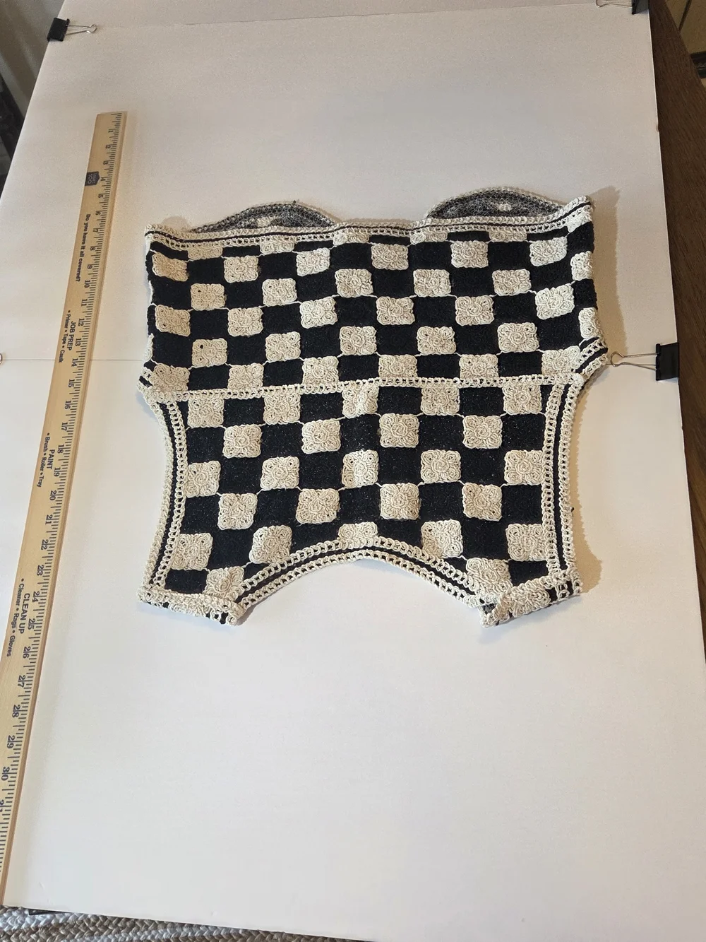 Crochet Checkerboard Vest - Black & Cream - Picture 10 of 11
